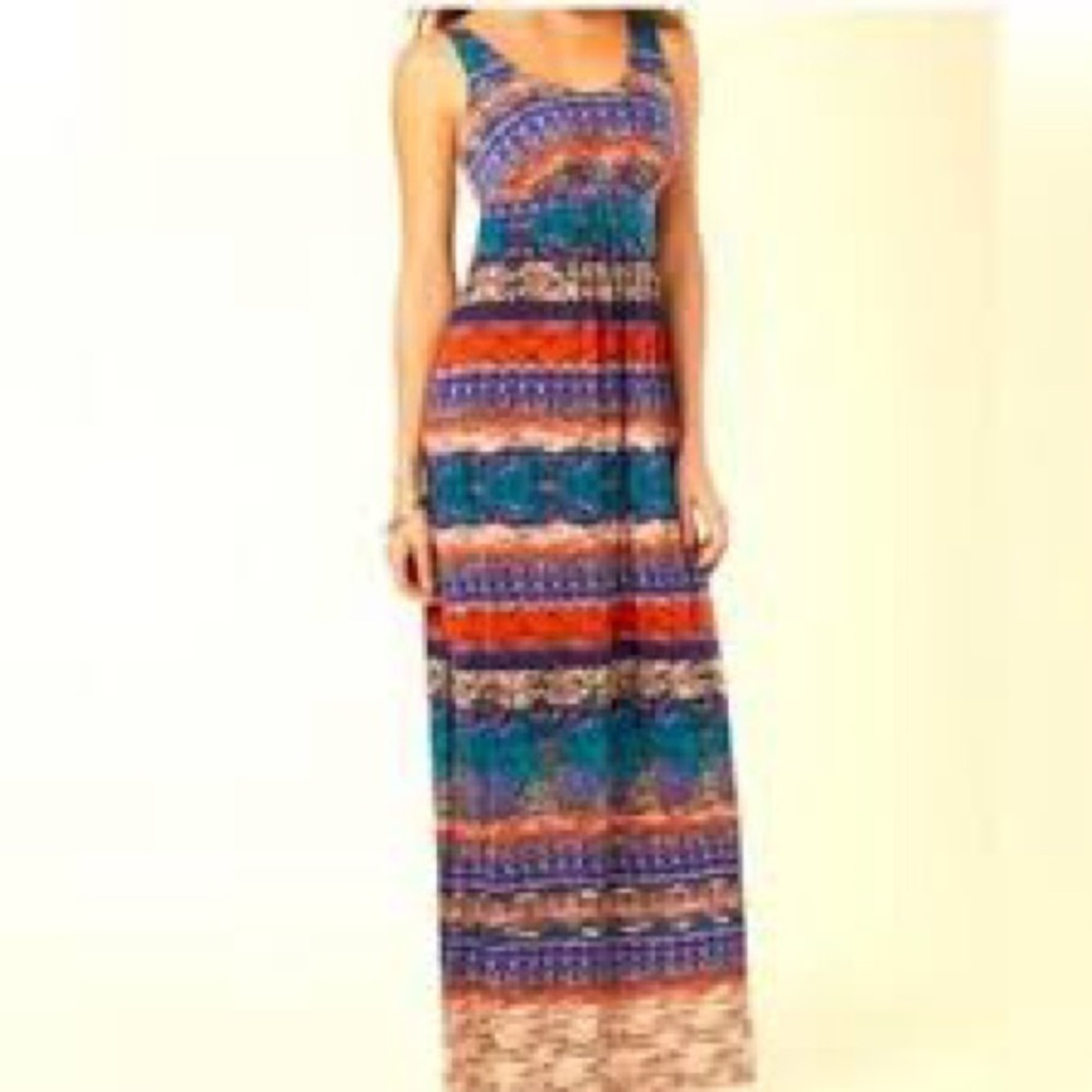 Soma Womens Maxi Dress Empire Waist coastal lounge Boho Stretchy  Large - Picture 2 of 9